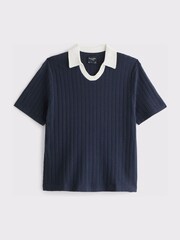 Abercrombie & Fitch Blue Notch Neck Varsity Sweater Polo Shirt - Image 1 of 2