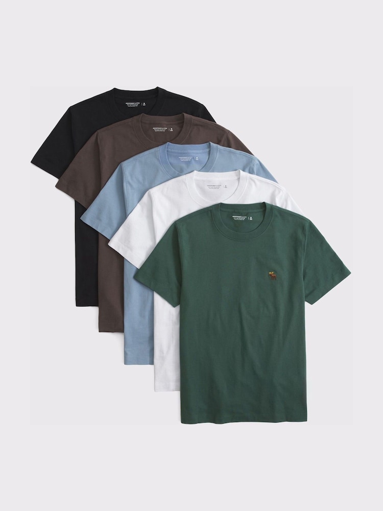 Abercrombie & Fitch Blue Slim Polished Signature Icon T-Shirts 5 Pack - Image 1 of 2