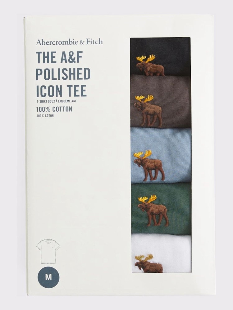 Abercrombie & Fitch Blue Slim Polished Signature Icon T-Shirts 5 Pack - Image 2 of 2