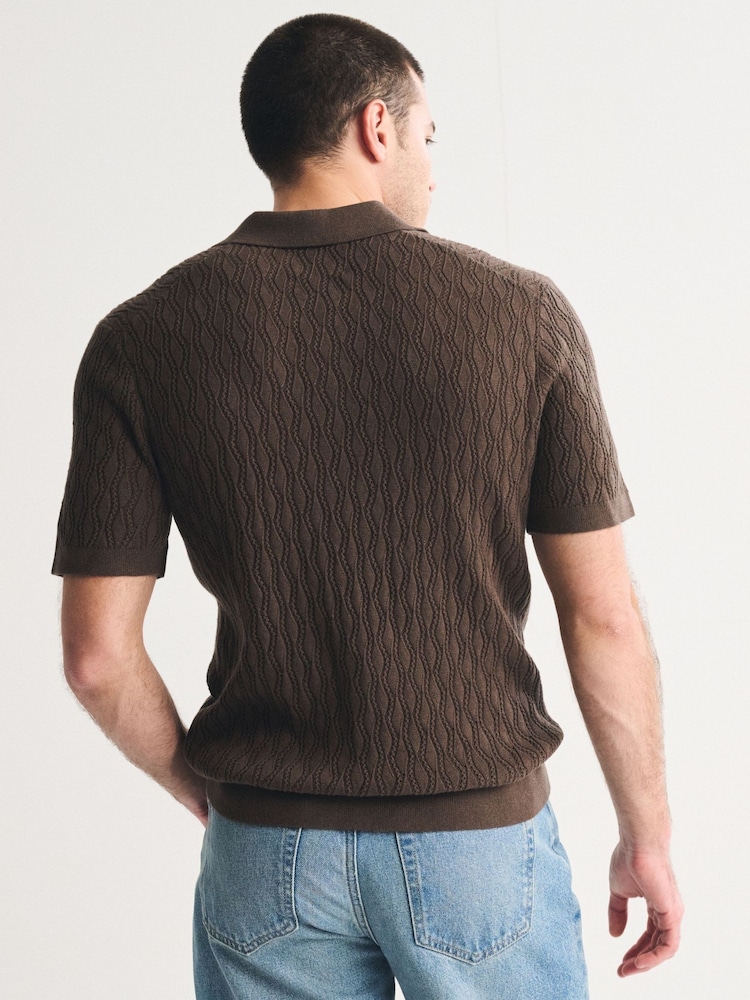 Abercrombie & Fitch Brown Short Sleeve Sweater Polo Shirt - Image 2 of 7 Abercrombie & Fitch Brown Short Sleeve Sweater Polo Shirt - Image 2 of 7