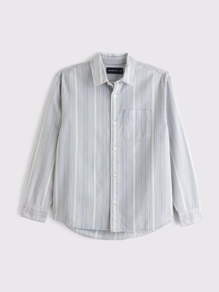 Abercrombie & Fitch Blue Twill Striped Button-Up Shirt - Image 1 of 1