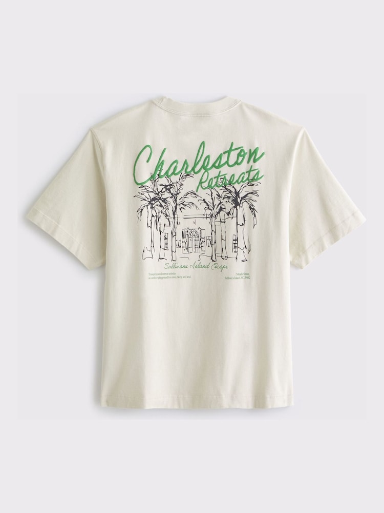 Abercrombie & Fitch Cream Graphic Crew Neck Short Sleeve T-Shirt - Image 1 of 3 Abercrombie & Fitch Cream Graphic Crew Neck Short Sleeve T-Shirt - Image 1 of 3