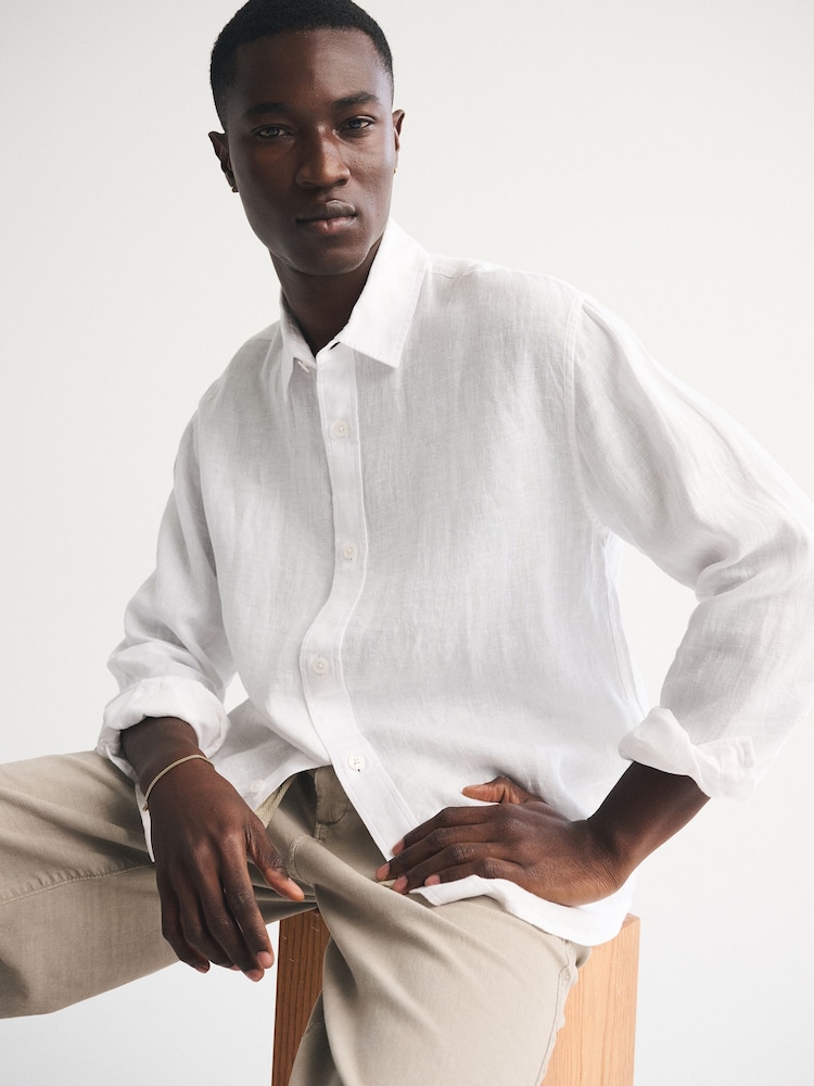 Weiß - Abercrombie & Fitch Linen Long Sleeve Shirt - Bild 1 von 7 Weiß - Abercrombie & Fitch Linen Long Sleeve Shirt - Bild 1 von 7