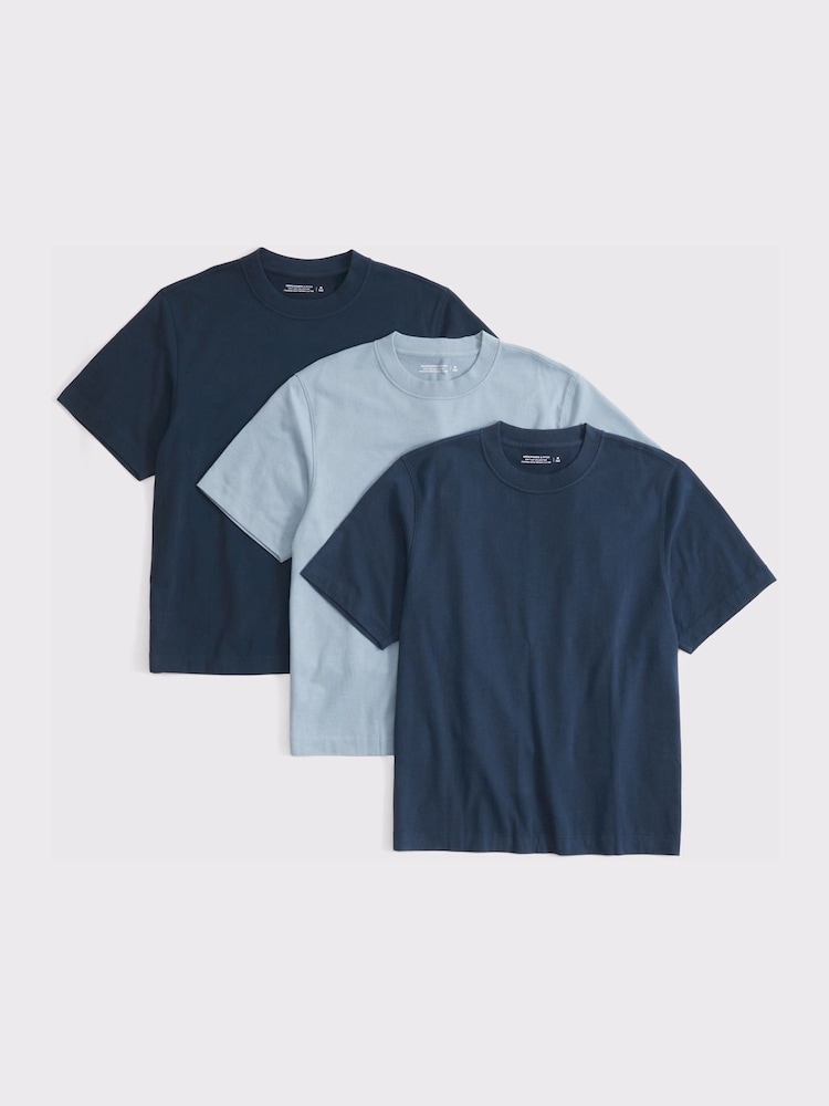 Abercrombie & Fitch Blue Premium Heavyweight 2.0 T-Shirts 3 Pack - Image 1 of 2 Abercrombie & Fitch Blue Premium Heavyweight 2.0 T-Shirts 3 Pack - Image 1 of 2