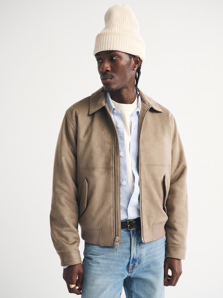 Abercrombie & Fitch Brown Vegan Suede Bomber Jacket - Image 1 of 8