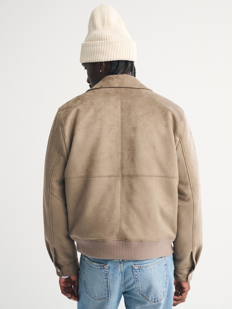 Abercrombie & Fitch Brown Vegan Suede Bomber Jacket - Image 2 of 8