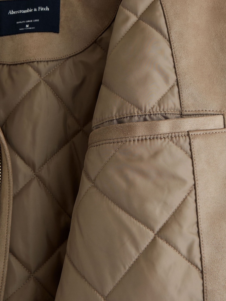 Abercrombie & Fitch Brown Vegan Suede Bomber Jacket - Image 8 of 8