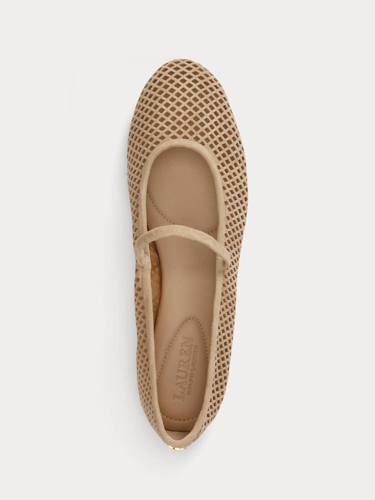 Lauren Ralph Lauren Brown Jayna Perforated Suede Mary Jane Ballet Flats - Image 4 of 4 Lauren Ralph Lauren Brown Jayna Perforated Suede Mary Jane Ballet Flats - Image 4 of 4