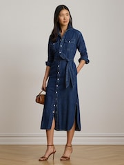 Lauren Ralph Lauren Blue Denim Patch Pocket Long Sleeve Shirt Dress - Image 2 of 5