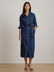 Lauren Ralph Lauren Blue Denim Patch Pocket Long Sleeve Shirt Dress - Image 4 of 5