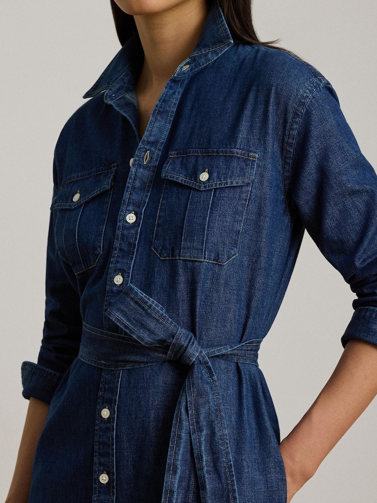 Lauren Ralph Lauren Blue Denim Patch Pocket Long Sleeve Shirt Dress - Image 5 of 5