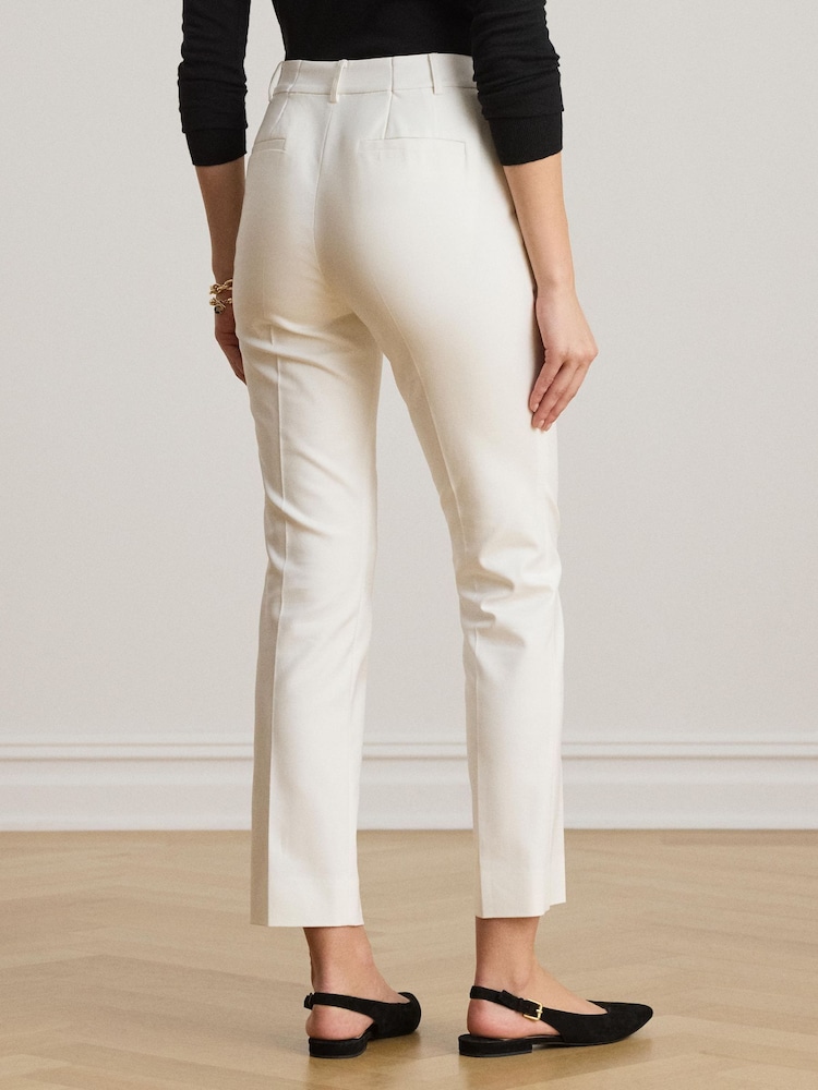 Lauren Ralph Lauren White Stretch Double Cotton CIgarette Pants Trousers - Image 2 of 4