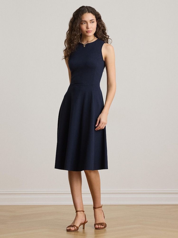 Lauren Ralph Lauren Blue Charley Cotton Stretch Jersey Sleeveless Midi Dress - Image 1 of 4