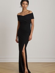 Lauren Ralph Lauren Black Bodycon Off Shoulder Fitted Pencil Gown - Image 1 of 5