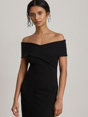 Lauren Ralph Lauren Black Bodycon Off Shoulder Fitted Pencil Gown - Image 3 of 5