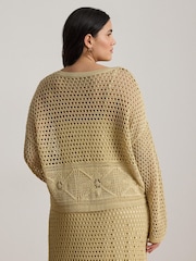 Lauren Ralph Lauren Natural Linen Blend Metallic Crochet Sweater - Image 1 of 3