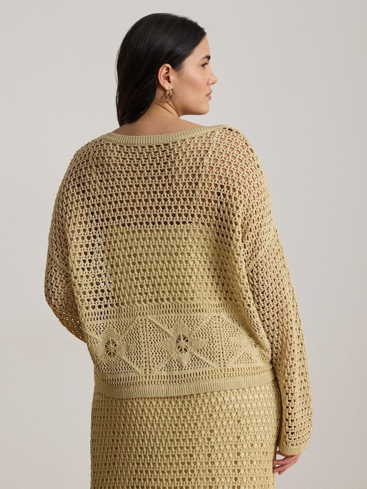 Lauren Ralph Lauren Natural Linen Blend Metallic Crochet Sweater - Image 1 of 3