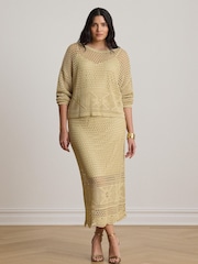 Lauren Ralph Lauren Natural Linen Blend Metallic Crochet Sweater - Image 2 of 3