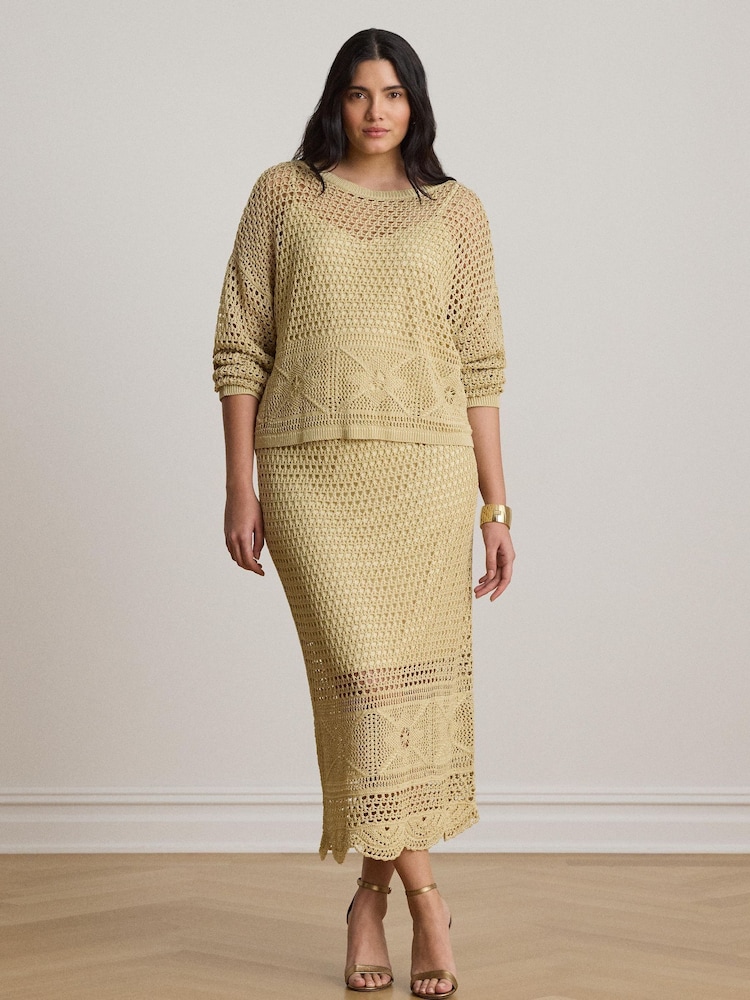 Lauren Ralph Lauren Natural Linen Blend Metallic Crochet Sweater - Image 2 of 3