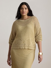 Lauren Ralph Lauren Natural Linen Blend Metallic Crochet Sweater - Image 3 of 3