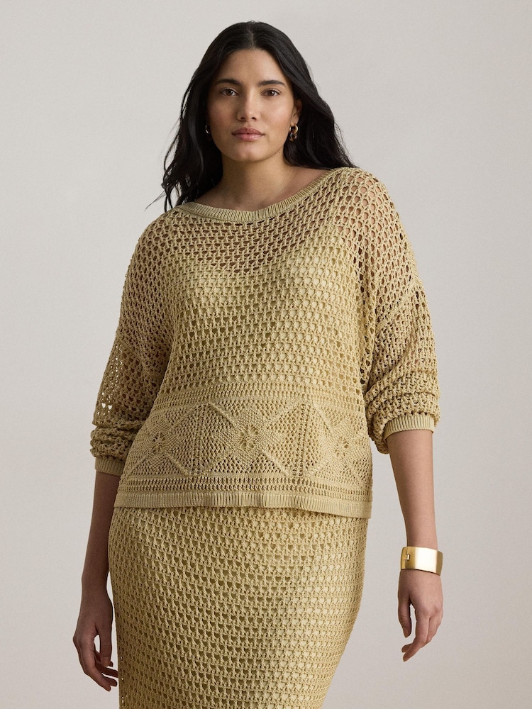 Lauren Ralph Lauren Natural Linen Blend Metallic Crochet Sweater - Image 3 of 3