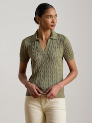 Lauren Ralph Lauren Green Cable Knit Short Sleeve Polo Shirt - Image 1 of 5