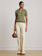 Lauren Ralph Lauren Green Cable Knit Short Sleeve Polo Shirt - Image 2 of 5