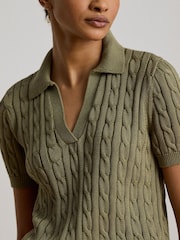 Lauren Ralph Lauren Green Cable Knit Short Sleeve Polo Shirt - Image 4 of 5