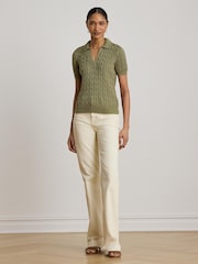 Lauren Ralph Lauren Green Cable Knit Short Sleeve Polo Shirt - Image 5 of 5