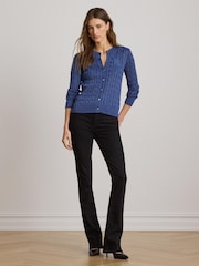 Lauren Ralph Lauren Blue Ralhan Cable Knit Logo Crest Cardigan - Image 4 of 5
