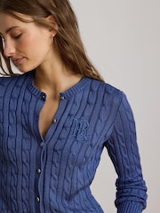 Lauren Ralph Lauren Blue Ralhan Cable Knit Logo Crest Cardigan - Image 5 of 5