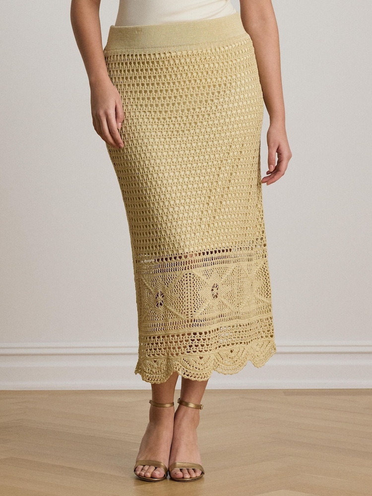 Lauren Ralph Lauren Linen Blend Metallic Crochet Knee Length Skirt - Εικόνα 1 από 3