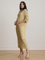 Lauren Ralph Lauren Linen Blend Metallic Crochet Knee Length Skirt - Εικόνα 2 από 3