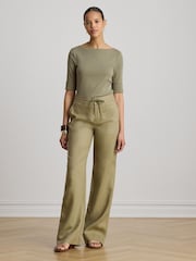 Lauren Ralph Lauren Green Judy Stretch Cotton Boat Neck Mid Sleeve T-Shirt - Image 2 of 4