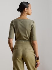 Lauren Ralph Lauren Green Judy Stretch Cotton Boat Neck Mid Sleeve T-Shirt - Image 3 of 4