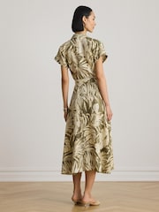 Lauren Ralph Lauren Green Soft Drapey Linen Fern Print Short Sleeve Shirt Dress - Image 4 of 5