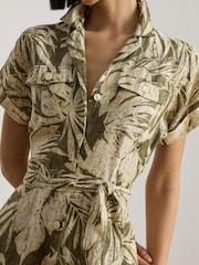 Lauren Ralph Lauren Green Soft Drapey Linen Fern Print Short Sleeve Shirt Dress - Image 5 of 5