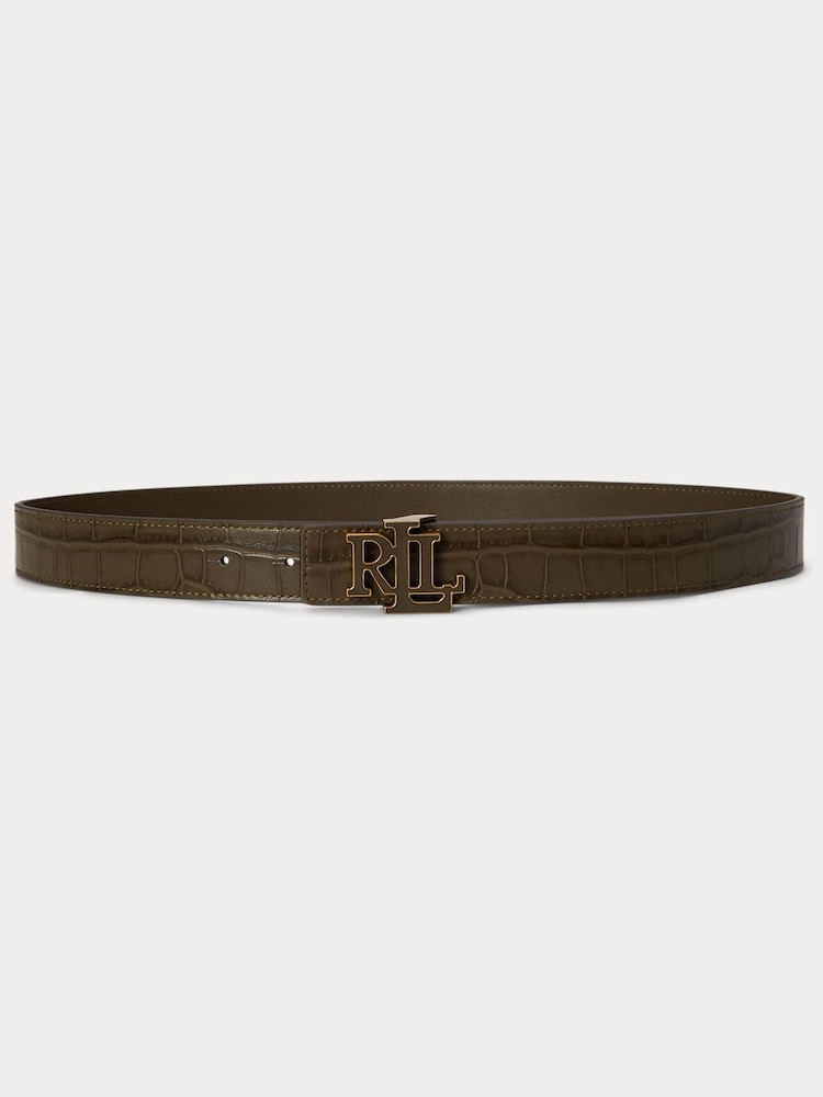 Lauren Ralph Lauren Medium Reversible Croc Print Leather Belt - 3cm - Imagen 1 de 1
