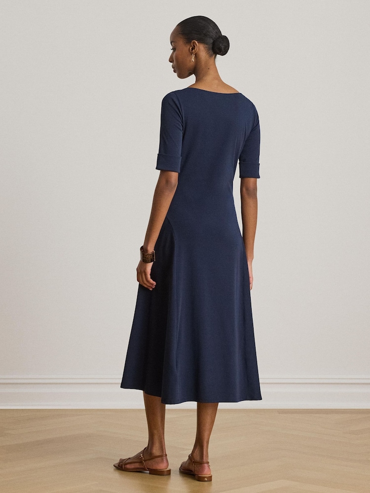 Lauren Ralph Lauren Blue Munzie Cotton Stretch Jersey Boat Neck Mid Sleeve Dress - Image 2 of 7 Lauren Ralph Lauren Blue Munzie Cotton Stretch Jersey Boat Neck Mid Sleeve Dress - Image 2 of 7