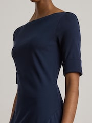 Lauren Ralph Lauren Blue Munzie Cotton Stretch Jersey Boat Neck Mid Sleeve Dress - Image 4 of 7
