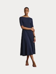 Lauren Ralph Lauren Blue Munzie Cotton Stretch Jersey Boat Neck Mid Sleeve Dress - Image 6 of 7