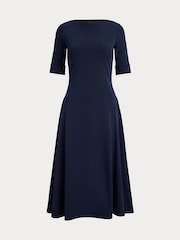 Lauren Ralph Lauren Blue Munzie Cotton Stretch Jersey Boat Neck Mid Sleeve Dress - Image 7 of 7