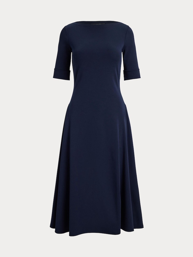 Lauren Ralph Lauren Blue Munzie Cotton Stretch Jersey Boat Neck Mid Sleeve Dress - Image 7 of 7 Lauren Ralph Lauren Blue Munzie Cotton Stretch Jersey Boat Neck Mid Sleeve Dress - Image 7 of 7