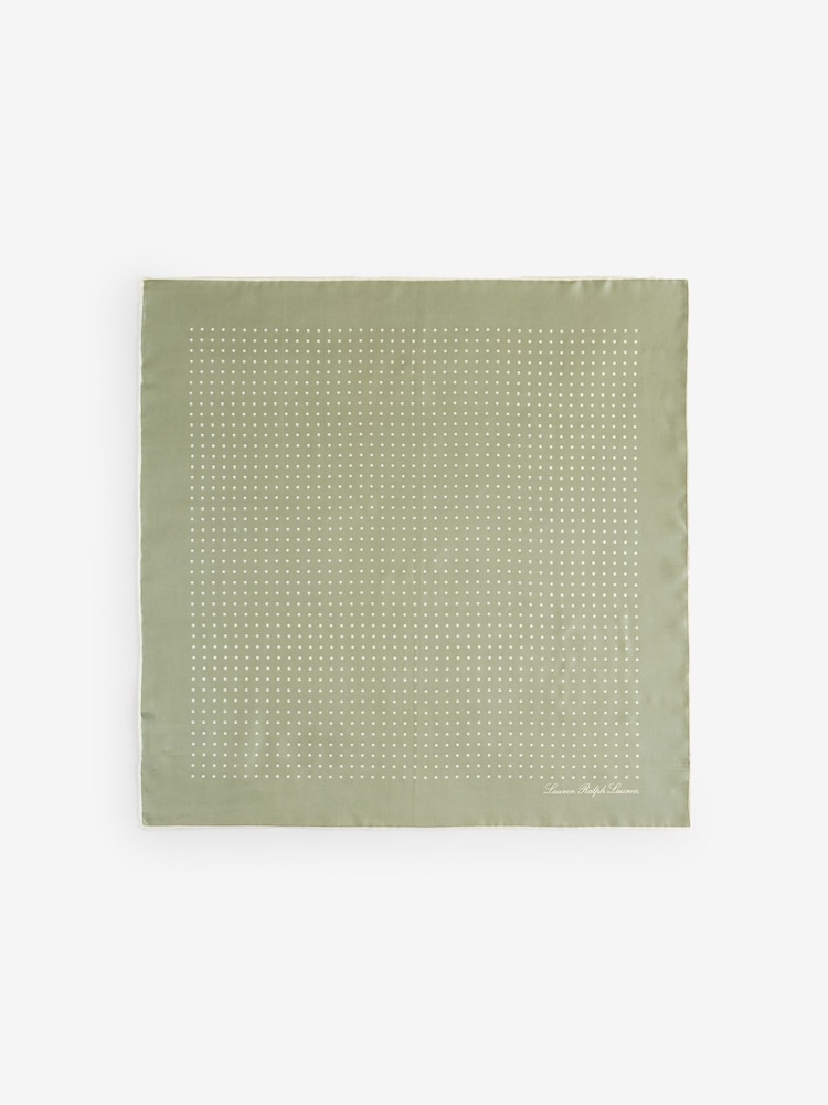 Lauren Ralph Lauren Green Polka Dot Satin Small Square Scarf - Image 1 of 2 Lauren Ralph Lauren Green Polka Dot Satin Small Square Scarf - Image 1 of 2
