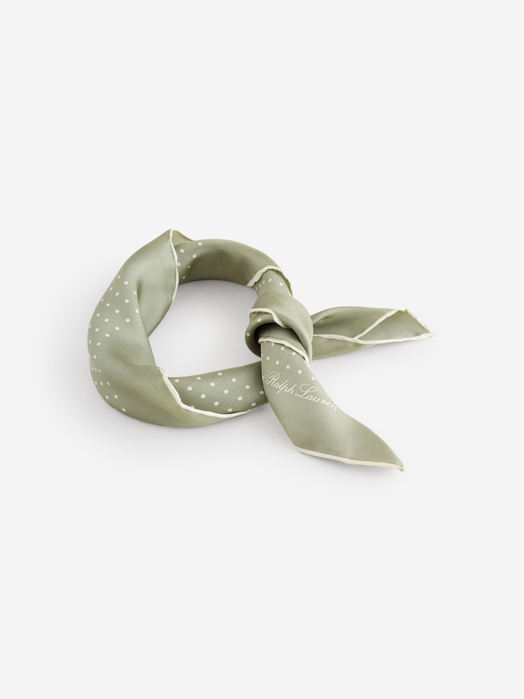 Lauren Ralph Lauren Green Polka Dot Satin Small Square Scarf - Image 2 of 2 Lauren Ralph Lauren Green Polka Dot Satin Small Square Scarf - Image 2 of 2