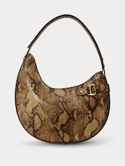 Lauren Ralph Lauren Brown Tasha Python Print Leather Large Saddle Shoulder Bag - Image 1 of 5