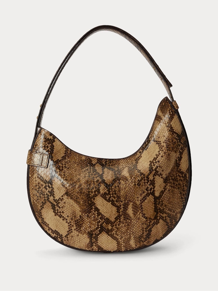 Lauren Ralph Lauren Brown Tasha Python Print Leather Large Saddle Shoulder Bag - Image 2 of 5 Lauren Ralph Lauren Brown Tasha Python Print Leather Large Saddle Shoulder Bag - Image 2 of 5