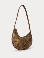 Lauren Ralph Lauren Brown Tasha Python Print Leather Large Saddle Shoulder Bag - Image 3 of 5