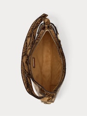 Lauren Ralph Lauren Brown Tasha Python Print Leather Large Saddle Shoulder Bag - Image 4 of 5