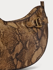 Lauren Ralph Lauren Brown Tasha Python Print Leather Large Saddle Shoulder Bag - Image 5 of 5